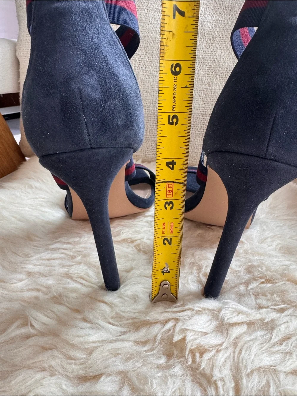 Steve Madden Navy & Red Striped Elastic Strap High Heel Sandals